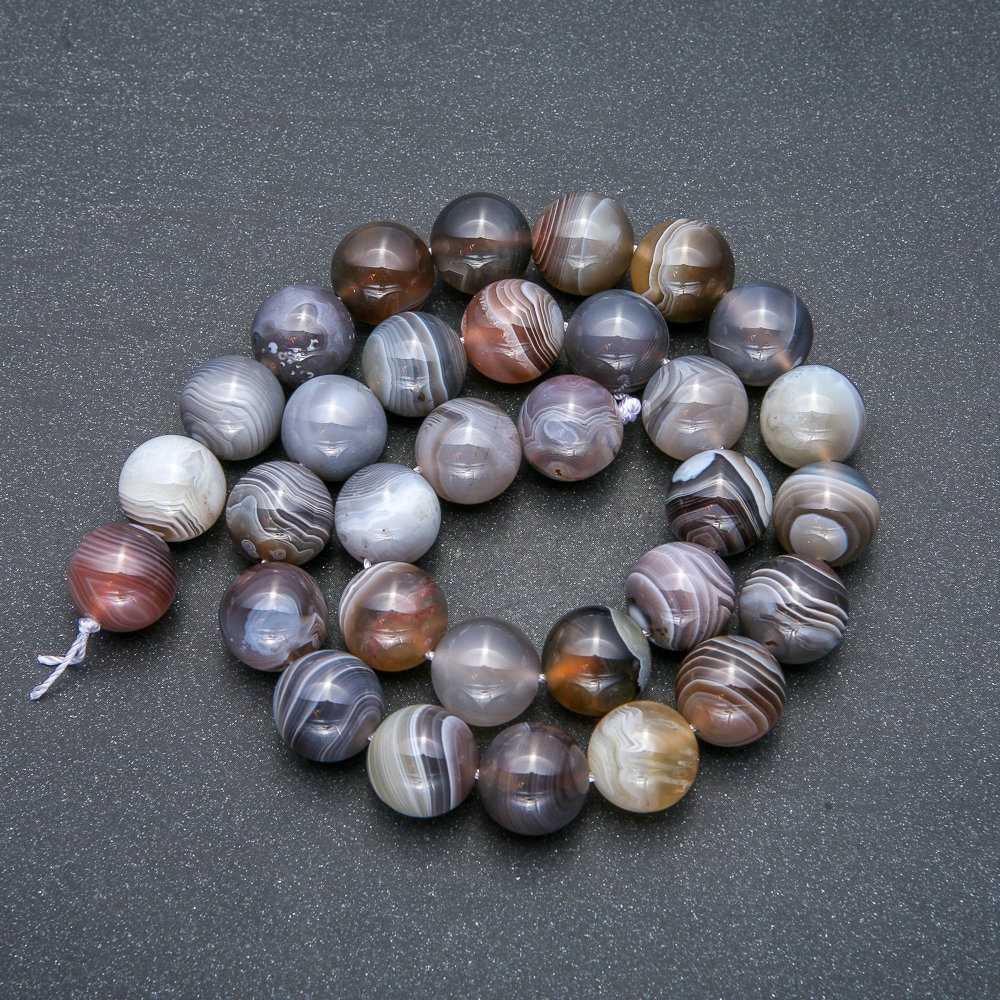 Botswana Agate Beads on a String, smooth round beads, 12 mm diameter, length 39 cm
