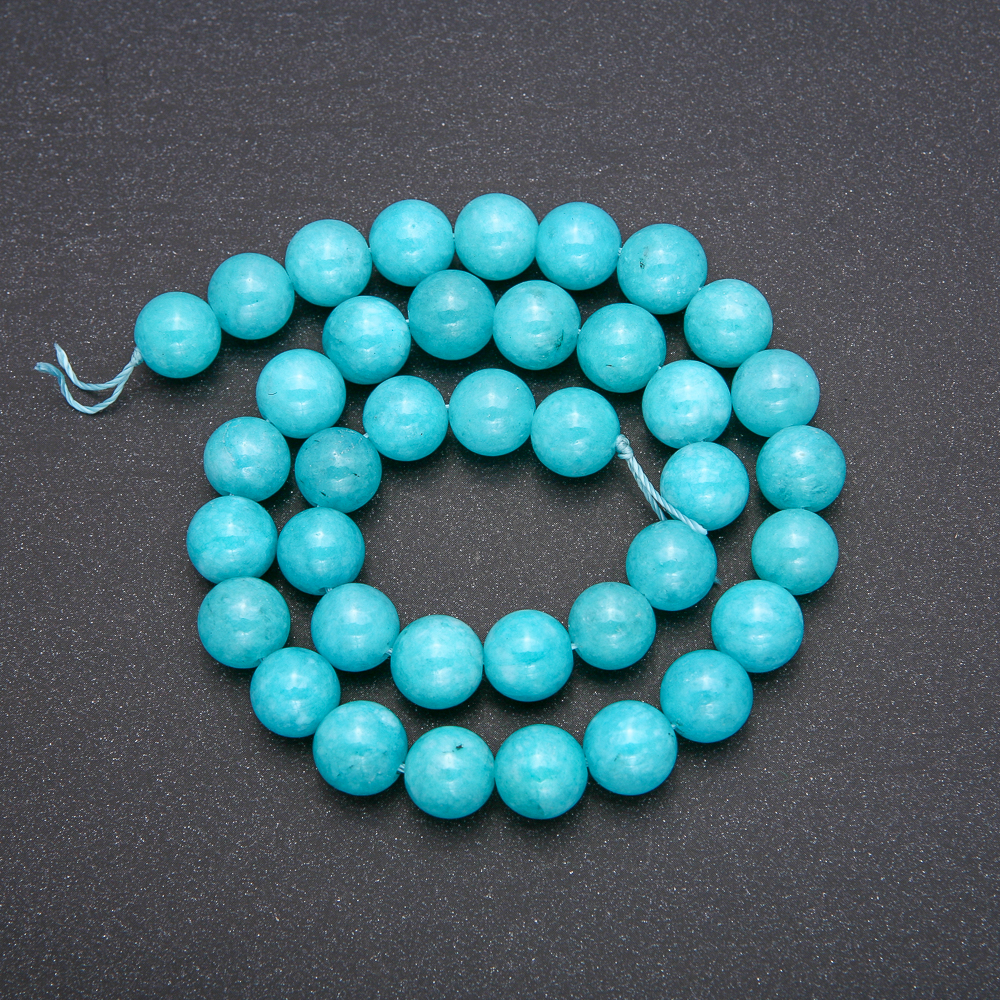 Aquamarine Beads - Smooth Round Bead on Thread, 10mm Diameter, 38 cm Length (+/-)