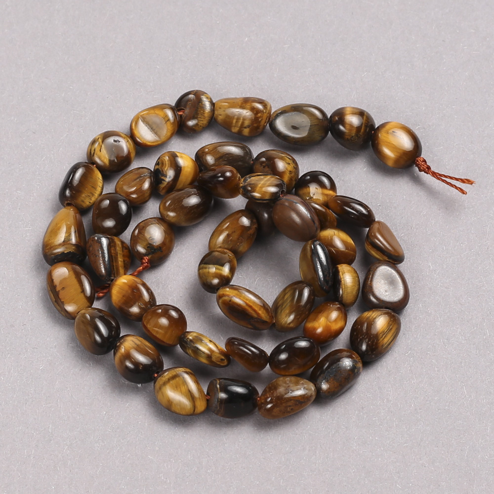 Beads on a Thread, Natural Tiger's Eye, Faceted, 6×8 mm, Length 39 cm