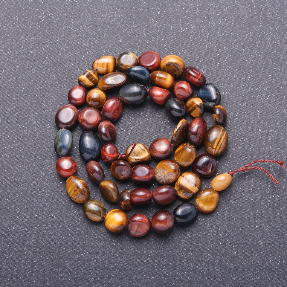 Natural gemstone beads Tiger's Eye, Falcon's Eye, Bull's Eye on a beading thread, 7 mm diameter, 38 cm length