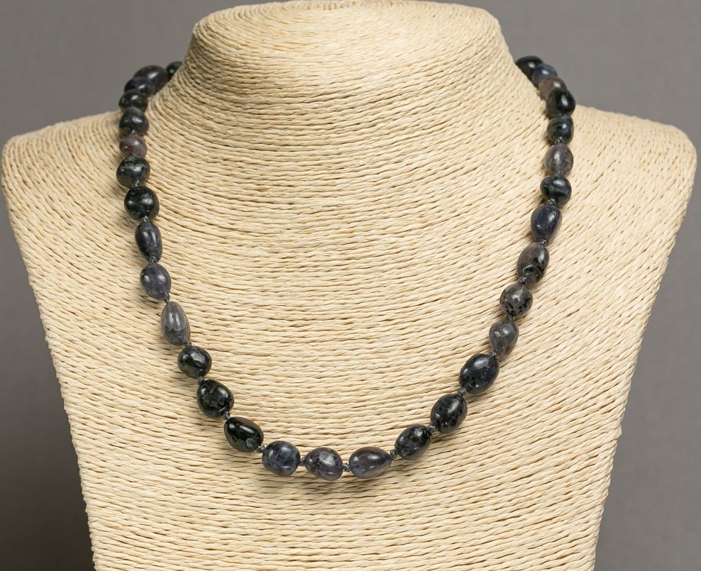 Natural iolite bead necklace - tumbled, diameter 9-10×9-14 mm, length 46-48 cm