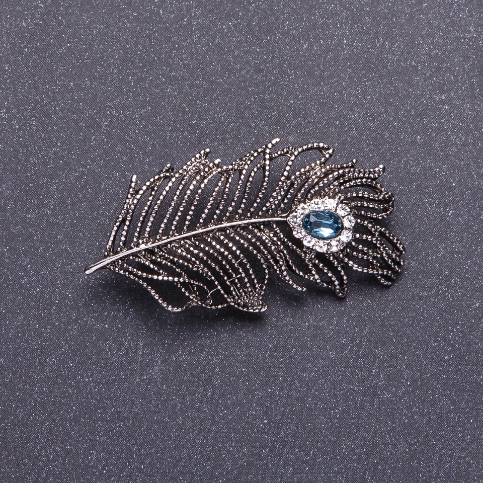 Brooch 'Silver Feather' metal color silver 5x2.5 cm