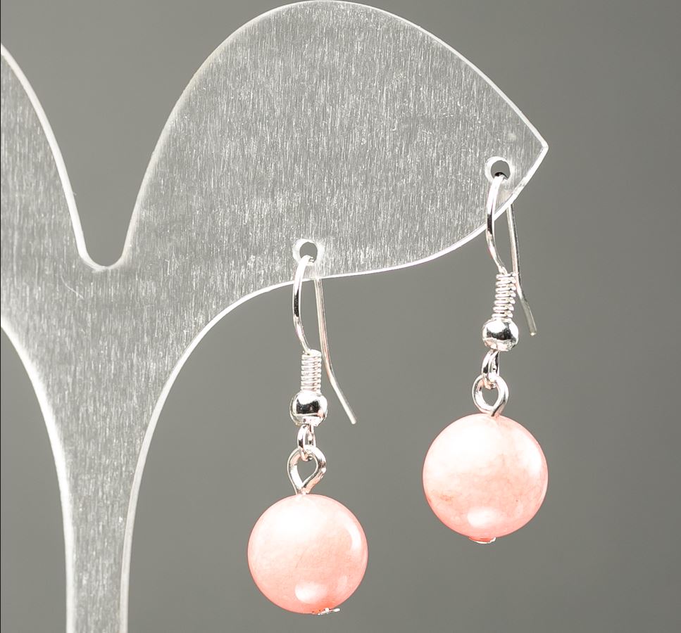 Earrings with synthetic tourmaline stone — smooth ball, 10 mm diameter, 32 mm length