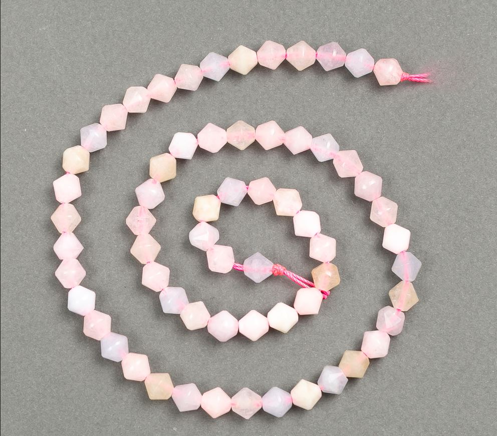 Morganite Beads on a Thread of Natural Gemstone, Faceted Rhombus Shape, Diameter 6.5×6 mm (±), Length 38 cm +
