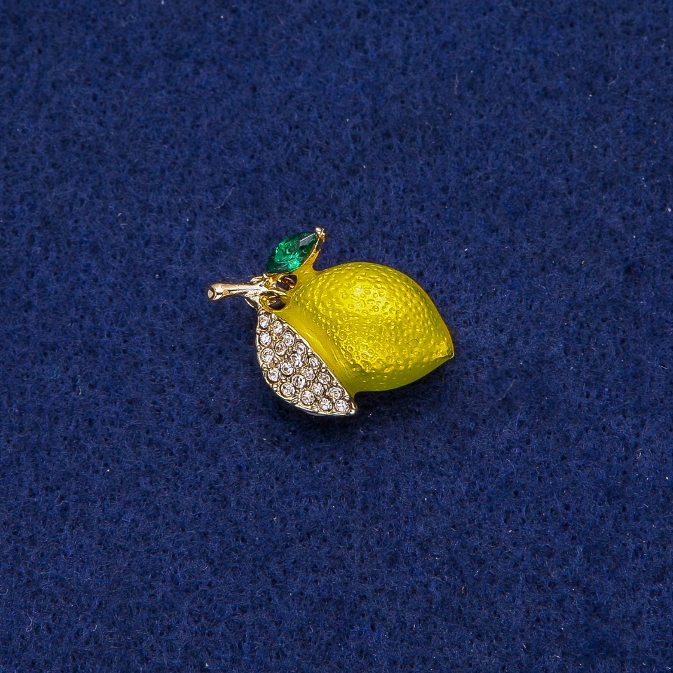 Lemon Pin with Crystals and Enamel 16x24, Gold-Tone Metal