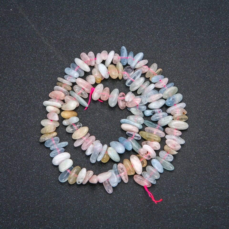 Morganite natural stone strand – 'Needle' chips, 12x6 mm, length 40 cm +