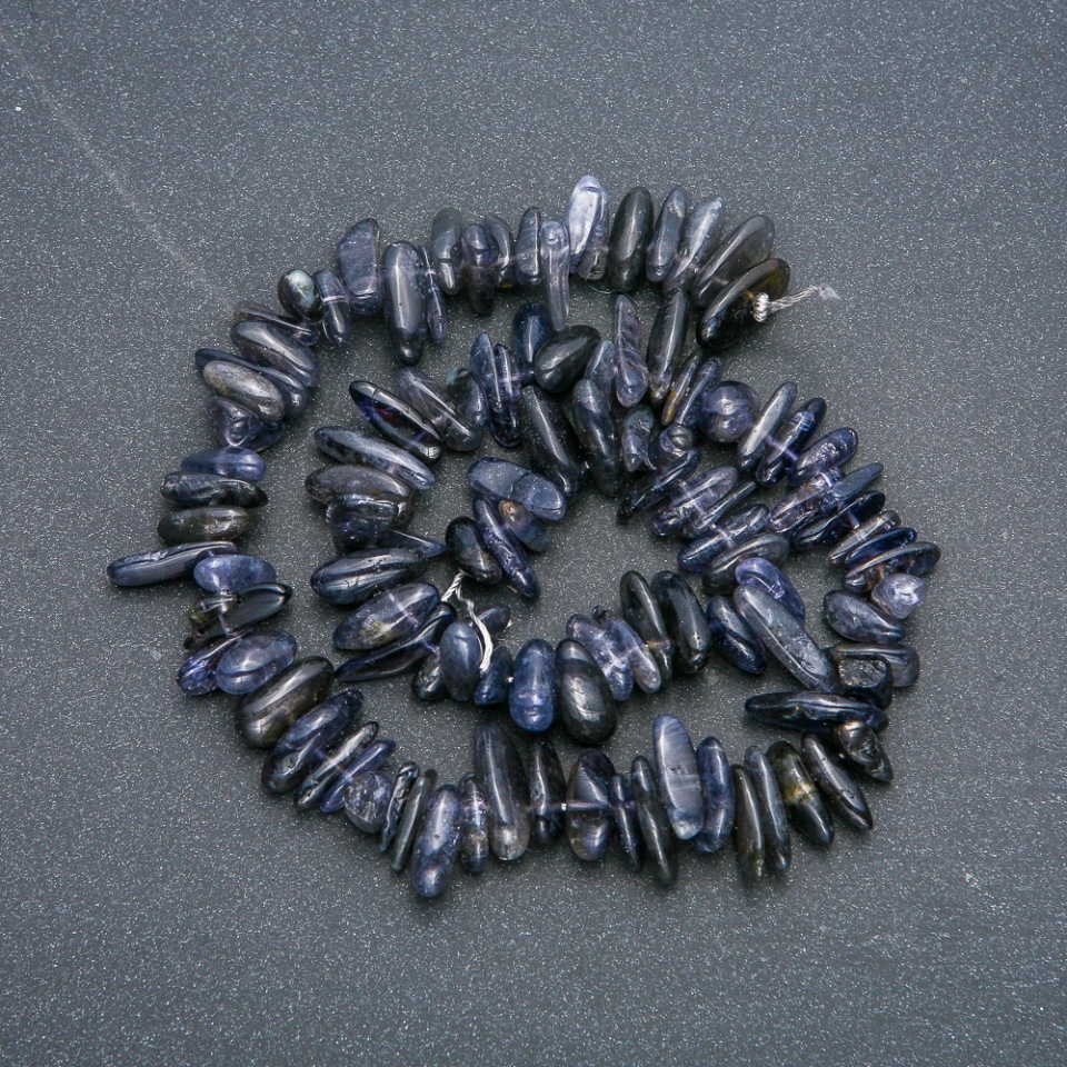 Natural Iolite Stone Strand, 'Needle' Chip, Diameter 15x5 mm, Length 40 cm +