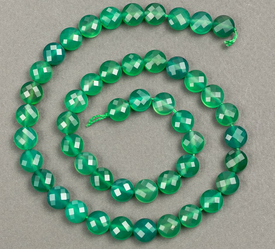 Chrysoprase natural stone bead strand, faceted coin beads, diameter 8x5mm, length 39cm +