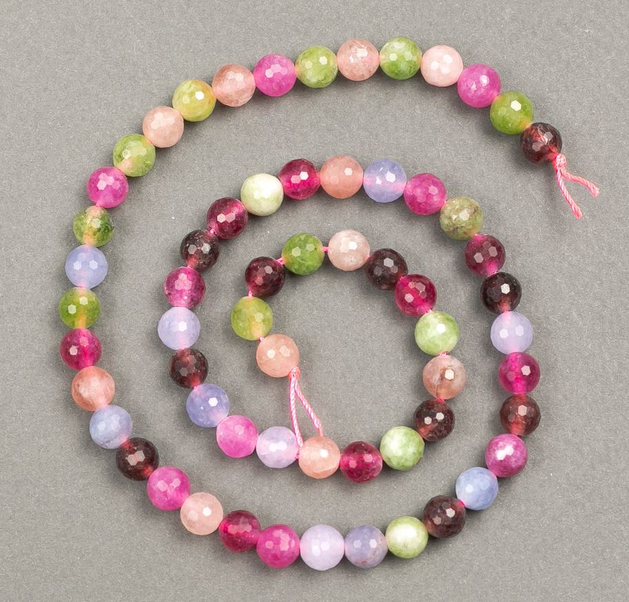 Natural gemstone tourmaline faceted beads on thread, diameter 6.5 mm, length 39 cm +
