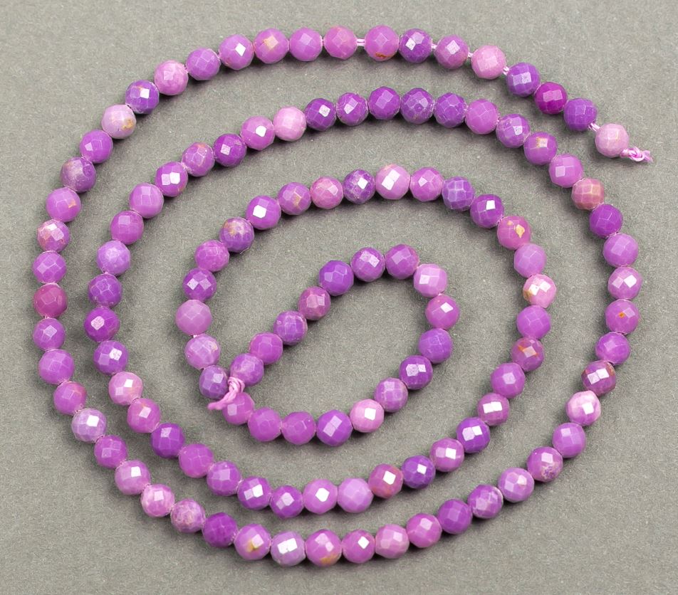 Natural phosphosiderite gemstone, faceted beads on thread, 3.5 mm diameter, 40 cm length