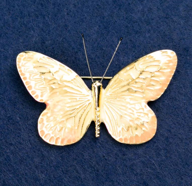 Peach-Colored Butterfly Brooch, gold-tone metal, 55x39 mm