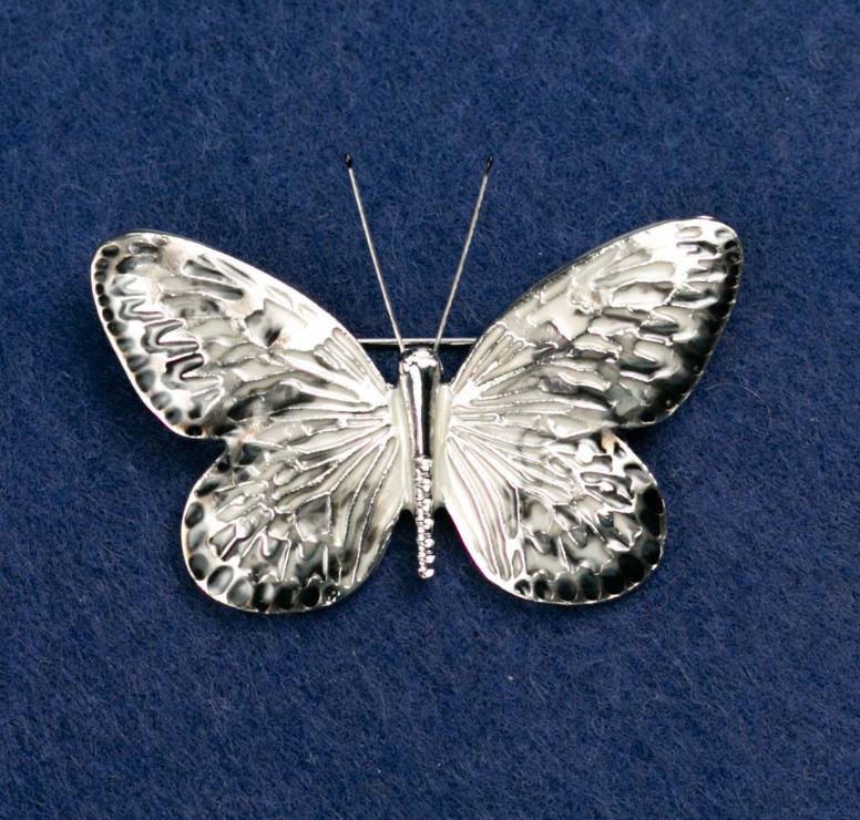 Brooch "Butterfly" gray and black enamel, silver-colored metal 55x39mm
