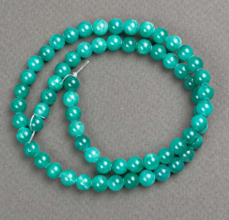 Amazonite Beads on Thread (Artificial Acrylic) Smooth Round Beads, 6 mm Diameter, 40 cm Length