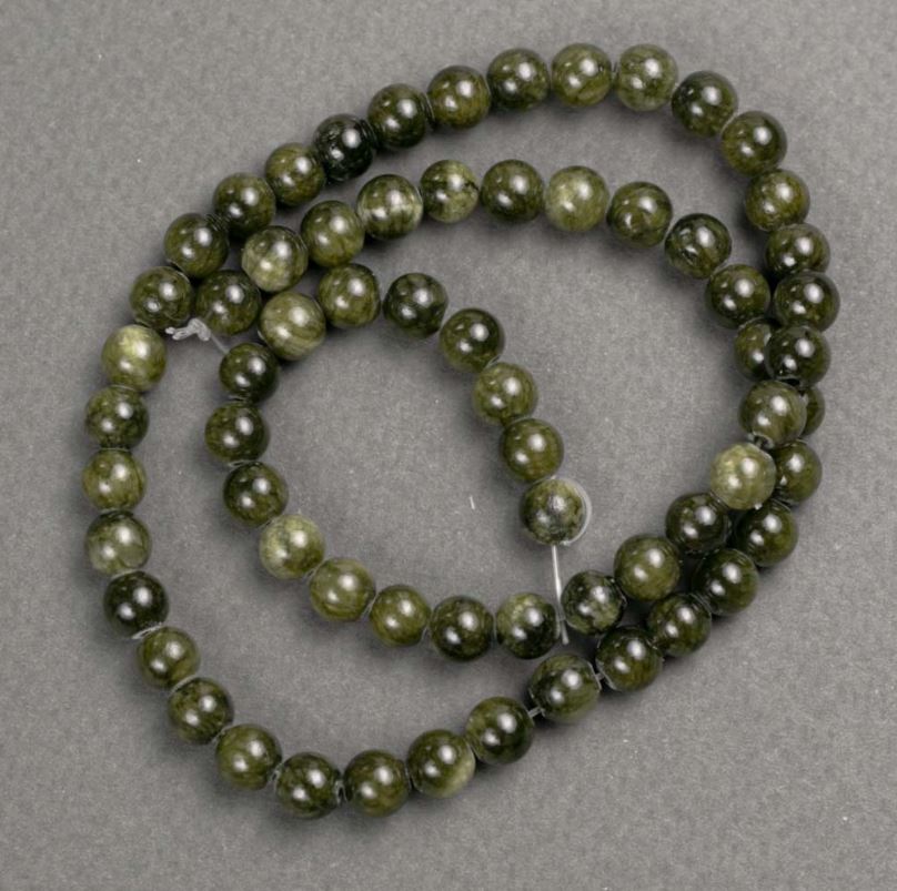 Beads on fishing line, tinted quartz (acrylic), dark green smooth beads, diameter 6.5 mm, length 40 cm ±