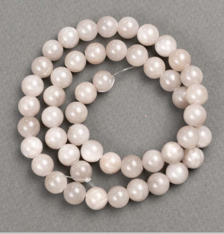 Beads on a thread – Gray tinted quartz (synthetic acrylic), smooth round bead, 8.5 mm diameter, 40 cm length