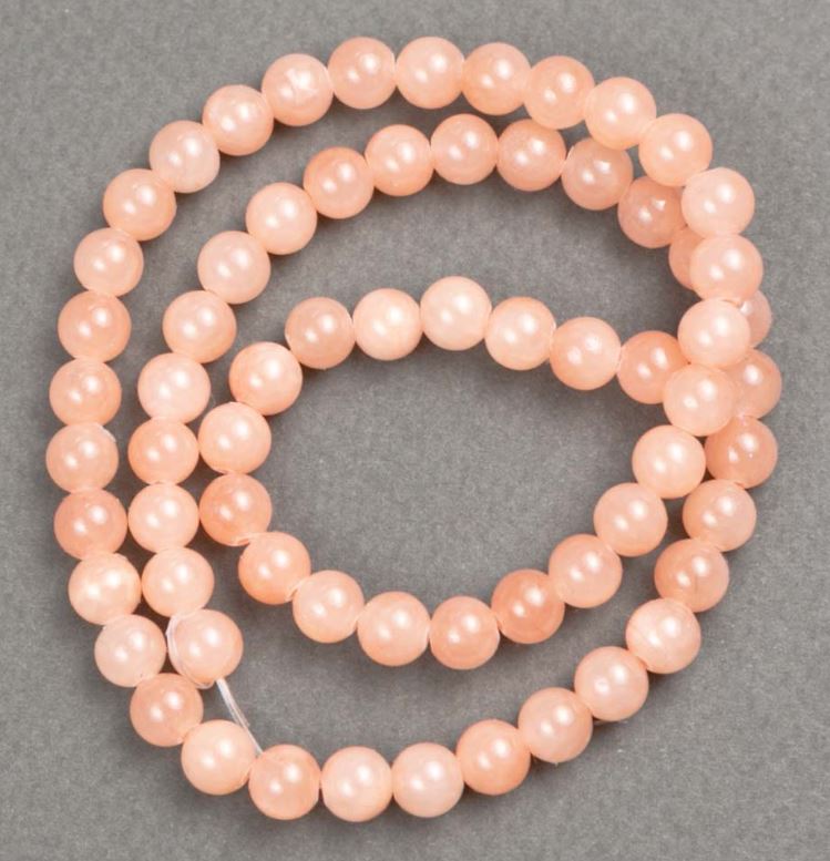 Seed beads on thread, Selenite (Acrylic), smooth round beads 6 mm +-, length 40 cm+