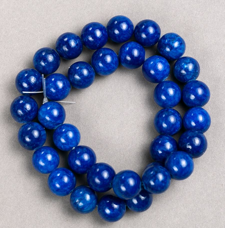 Lapis Lazuli Beads on Thread (Acrylic) Smooth Round Beads, 12 mm Diameter, 40 cm Length
