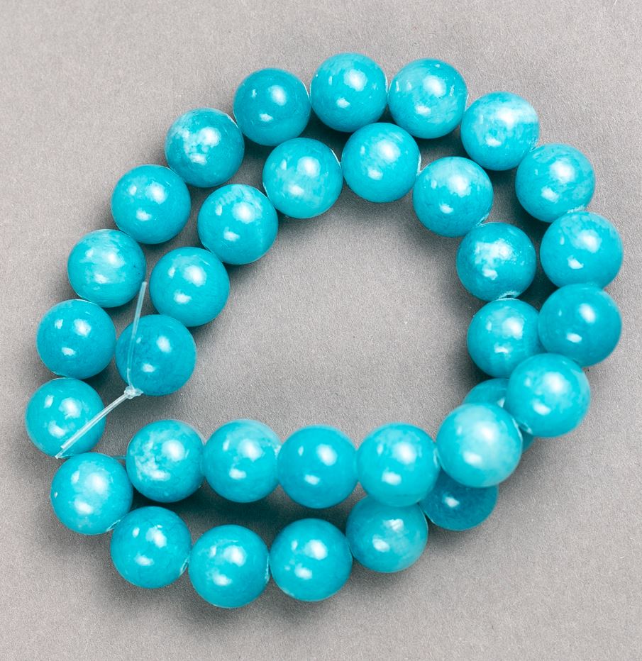 Acrylic Aquamarine Beads on String, Smooth Round Beads, 12.5 mm Diameter, 40 cm Length