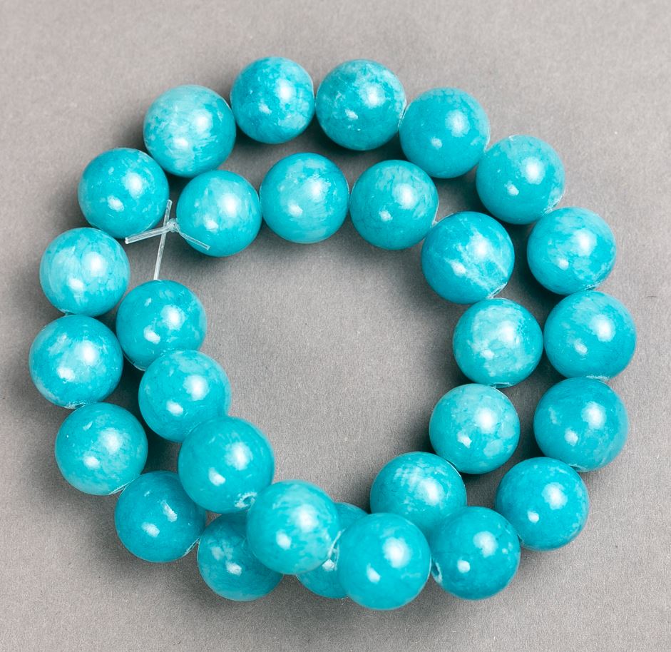 Aquamarine Beads on Beading Thread (Artificial Acrylic) Smooth Round Beads, 14 mm diameter ±, 40 cm length ±