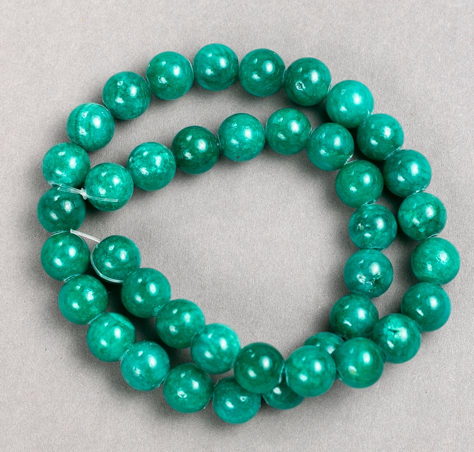 Beads on Beading Thread 'Amazonite' (Acrylic) Smooth Round Beads, 10.5 mm diameter, 40 cm length