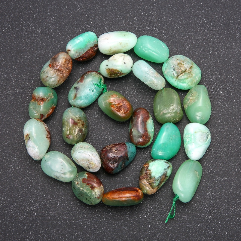 Faceted chrysoprase beads, natural gemstone, diameter 11x16 mm (±), length 38 cm