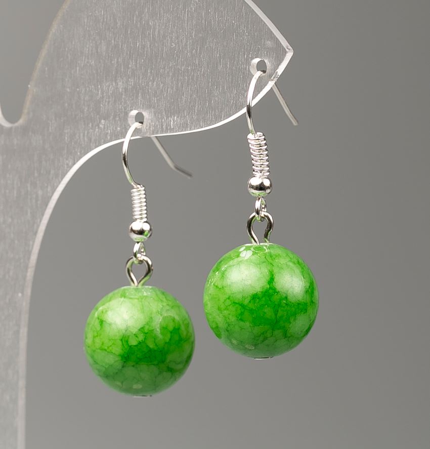 Chrysoprase Earrings (synthetic acrylic), diameter 14mm, length 35mm