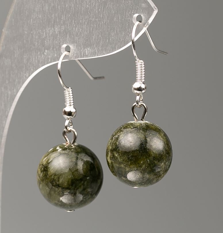 Earrings Dark Green-Toned Quartz (artificial acrylic), 14 mm diameter, 35 mm length
