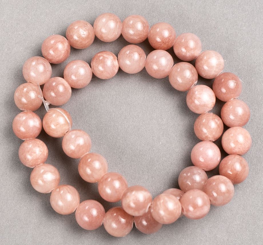 Beads on beading thread Strawberry Quartz (synthetic acrylic) smooth round beads, 10.5 mm diameter, 40 cm length