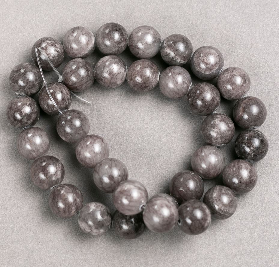 Beads on thread Toned Quartz (artificial acrylic) dark gray smooth beads, diameter 12.5 mm, length 40 cm