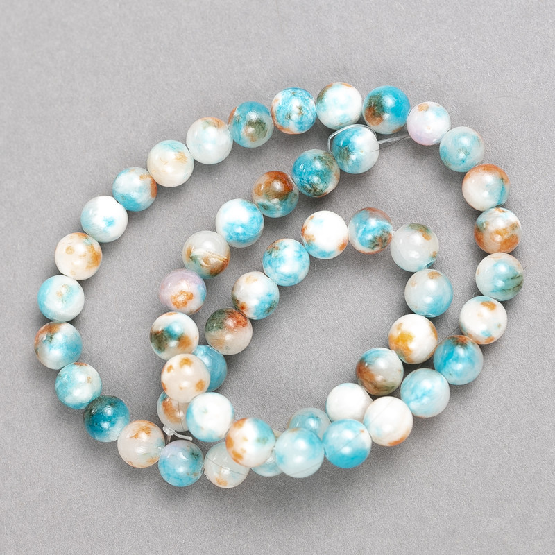 Beads white-blue-brown 'Agate' (acrylic) on fishing line, smooth round beads, 8 mm diameter, 40 cm length