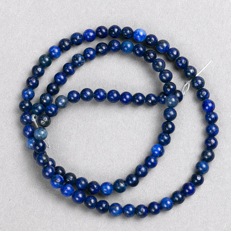 Lapis Lazuli Beads on Fishing Line, Smooth Round Beads, 4mm Diameter, 38cm Length+