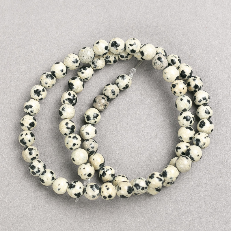 Dalmatian Jasper Beads on Thread, Smooth Round Beads, 6mm Diameter, 38cm Length