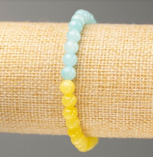 Elastic bracelet with Aquamarine and Citrine (synthetic acrylic), bead diameter 6.5 mm, 18 cm long