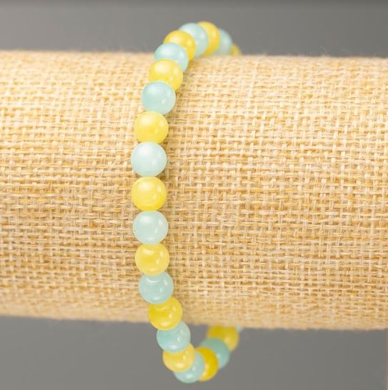 Elastic bracelet with Aquamarine and Citrine (synthetic acrylic), bead diameter 6.5 mm, length 18 cm