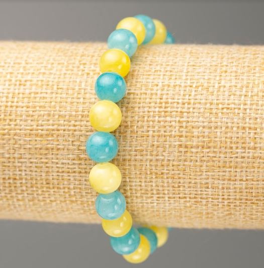 Elastic Bracelet with Aquamarine and Citrine (acrylic imitation), bead diameter about 8.5 mm, length about 18 cm