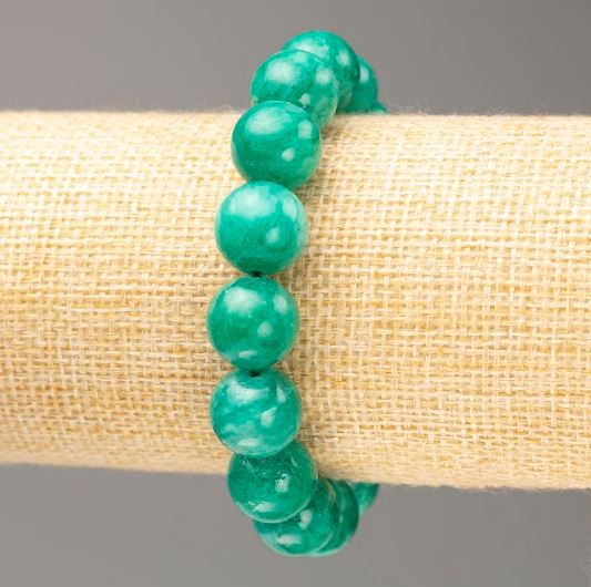 Elastic bracelet with acrylic amazonite imitation; smooth round beads, 12.5 mm diameter, 18 cm length