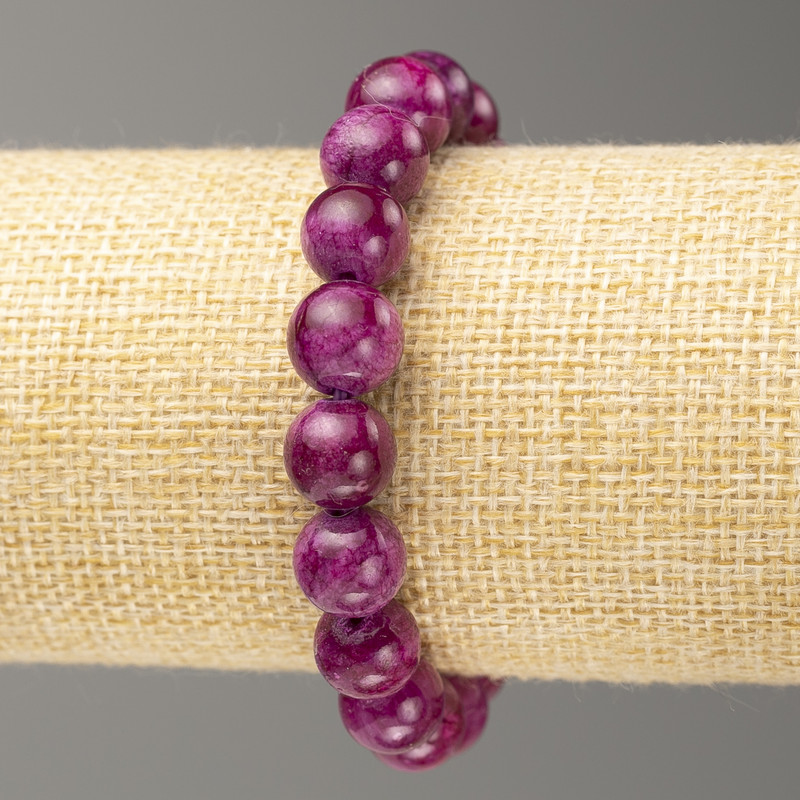Elastic bracelet with acrylic tourmaline, smooth beads, 10 mm diameter, 18 cm length