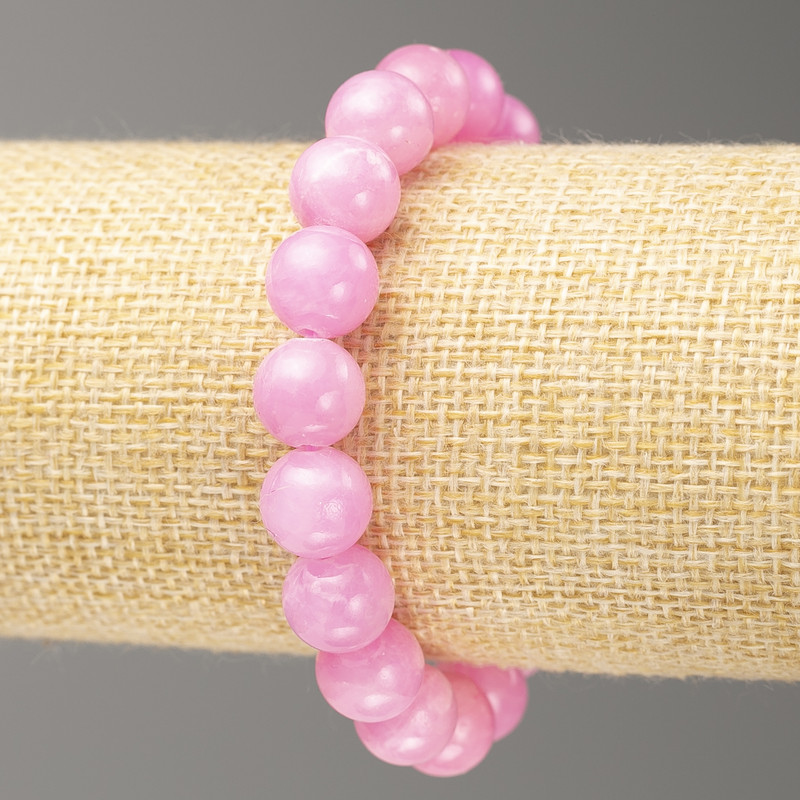 Elastic Bracelet with Rose Quartz (Acrylic) Smooth Beads, 10 mm Diameter, 18 cm Length