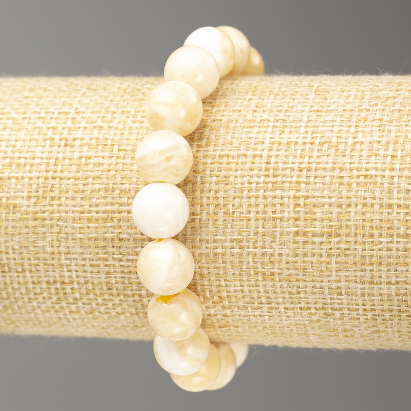 Elastic bracelet with faux pearl (acrylic), smooth beads, 10 mm diameter, length 18 cm ±