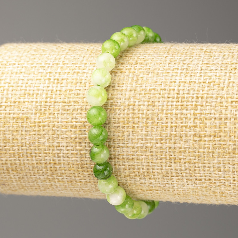 Bracelet Green-White Ocean Jade (Acrylic), 6 mm Beads, 18 cm, Elastic