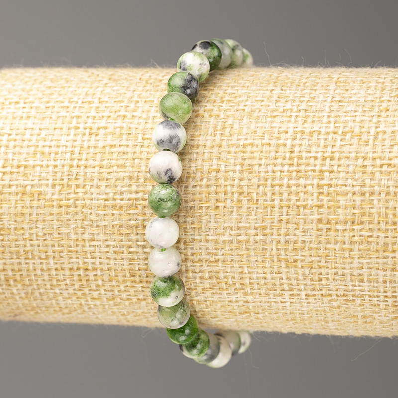 Bracelet with gray-green-white oceanic jade (imitation acrylic), 6 mm diameter beads, length 18 cm ±, smooth beads on elastic cord
