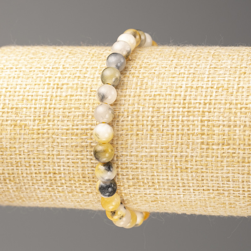 Bracelet 'Oceanic Jade' (artificial acrylic), yellow-gray-white, 6 mm diameter ±, 18 cm length ±, smooth bead on elastic