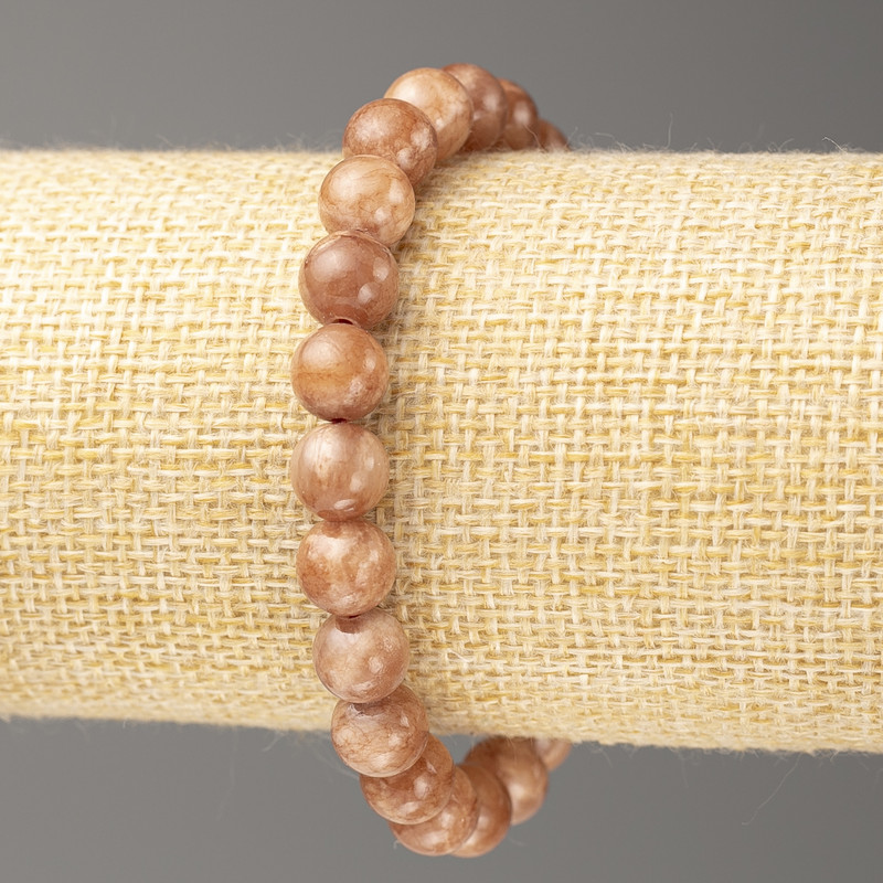 Selenite Bracelet with Acrylic Beads, 8 mm Diameter ±, 18 cm Length ±, Smooth Bead on Elastic