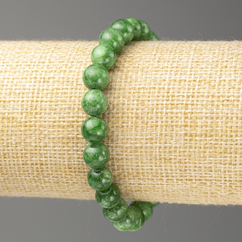 Bracelet with artificial chrysoprase (acrylic), 8 mm diameter, 18 cm length, smooth beads on elastic