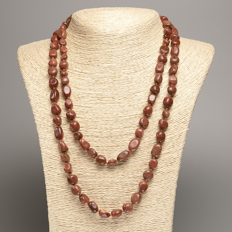 Long Aventurine Necklace 'Golden Sand' (synthetic) galuting, diameter 5x8-10 mm, length 110 cm
