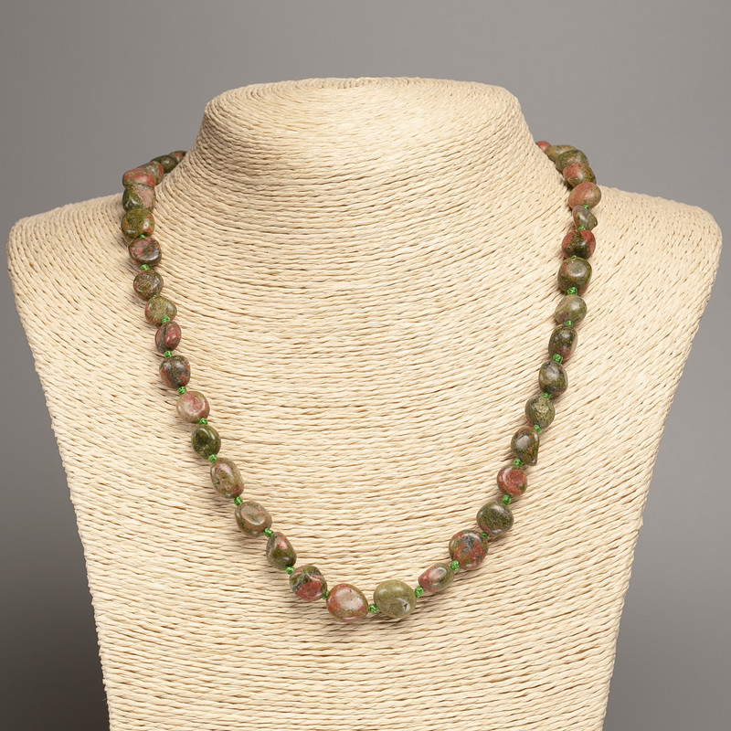 Unakite Jasper Necklace with Faceting, Bead Diameter 5-8-10 mm ±, Length 50 cm