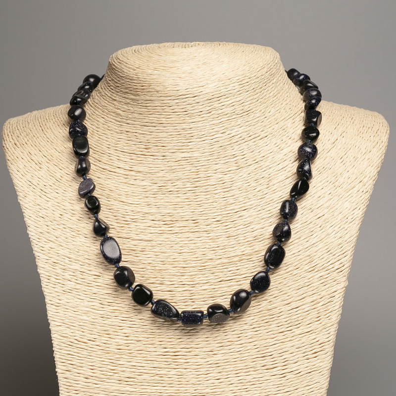 Aventurine Stone Necklace ('Blue Sand'), faceted, bead diameter 5×8–10 mm, length 50 cm