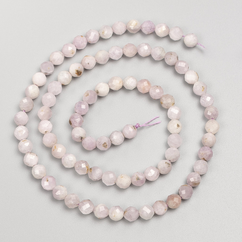 Kunzite natural stone beads, faceted ball on thread, diameter 4.5-5+ mm, length 38 cm+