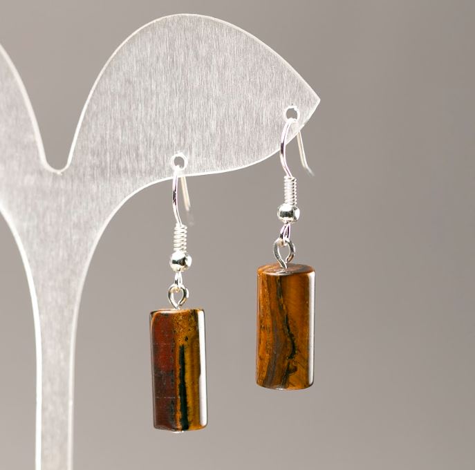Tiger's Eye Cylinder Earrings, diameter 17.5×8 mm+