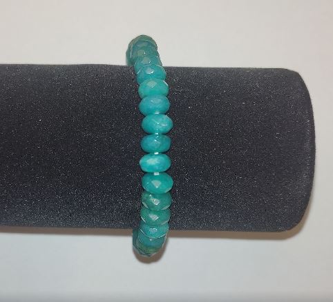 Bracelet with synthetic aquamarine (green-blue), faceted rondelles, 8x5 mm, length 18 cm+